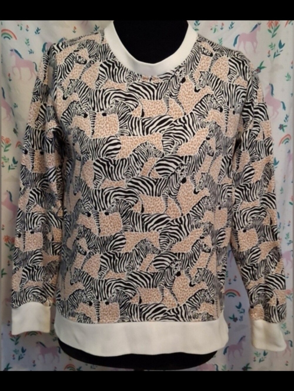 NWOT J Crew Re-Imagined Zebra Cheetah Safari Exotic Casual Cotton Sweater SZ XXS